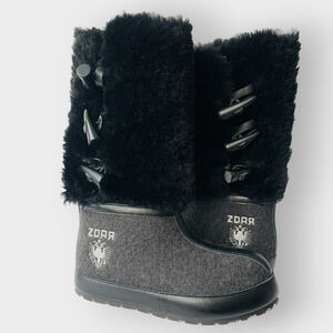 ZDAR Aliona Winter Boots Wool Shearling Black Toggle Closure Size 35 US 5
